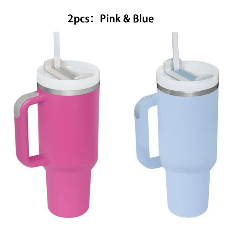 2pcs 40oz Travel Mug w/ Straw & Lid Stainless Steel for Office Use