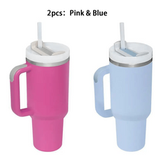 2pcs 40oz Travel Mug w/ Straw & Lid Stainless Steel for Office Use