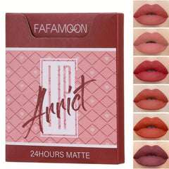6pcs Non Stick Matte Lip Glaze Set Long Lasting Lip Gloss
