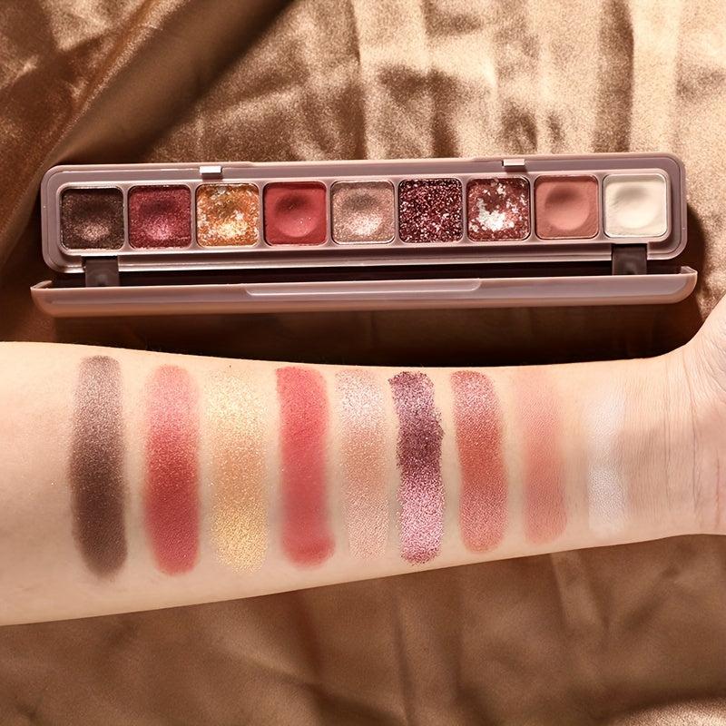 9-Color Waterproof Eyeshadow Palette with Shimmer Pearly Matte Glitter Textures