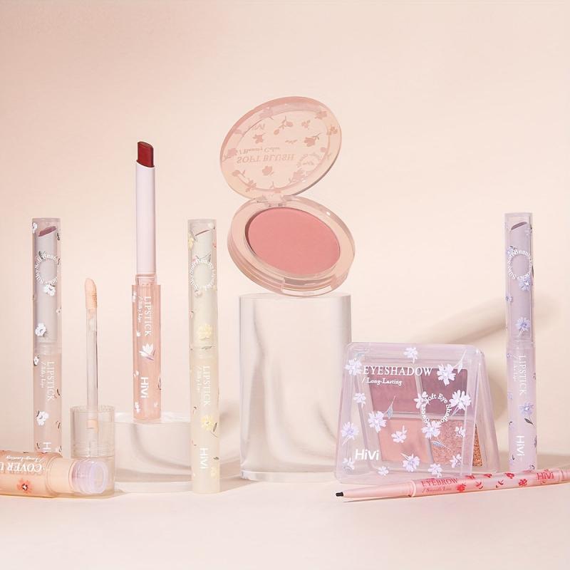 8pcs Flower Makeup Set: Lip Gloss, Lipstick, Blush, Eyeliner, Eyeshadow