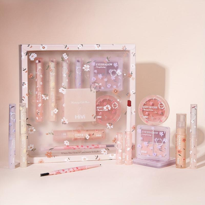 8pcs Flower Makeup Set: Lip Gloss, Lipstick, Blush, Eyeliner, Eyeshadow