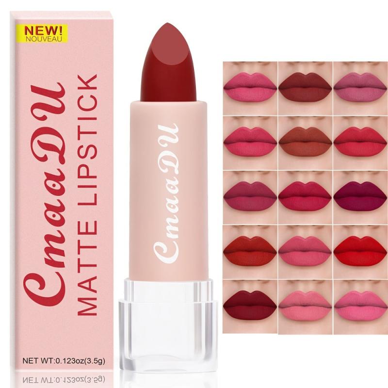 CmaaDu Lipstick 15 Lip Gloss Matte Moisturizing Waterproof Lip Stickers