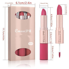 Long Lasting Lipstick & Lip Gloss Set Double Headed for Natural Lustrous Texture