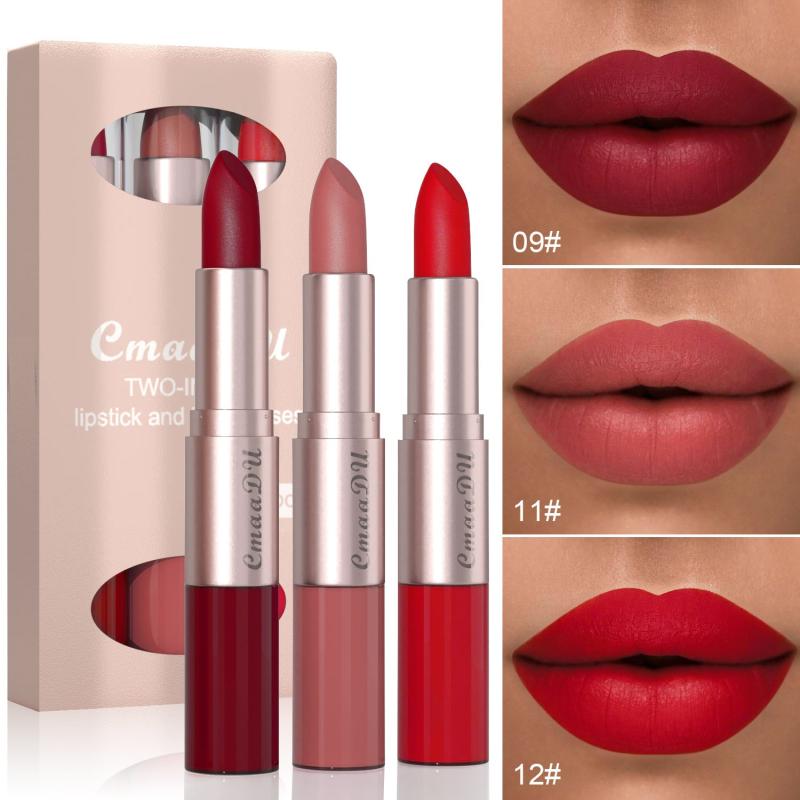 Long Lasting Lipstick & Lip Gloss Set Double Headed for Natural Lustrous Texture
