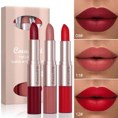 Long Lasting Lipstick & Lip Gloss Set Double Headed for Natural Lustrous Texture