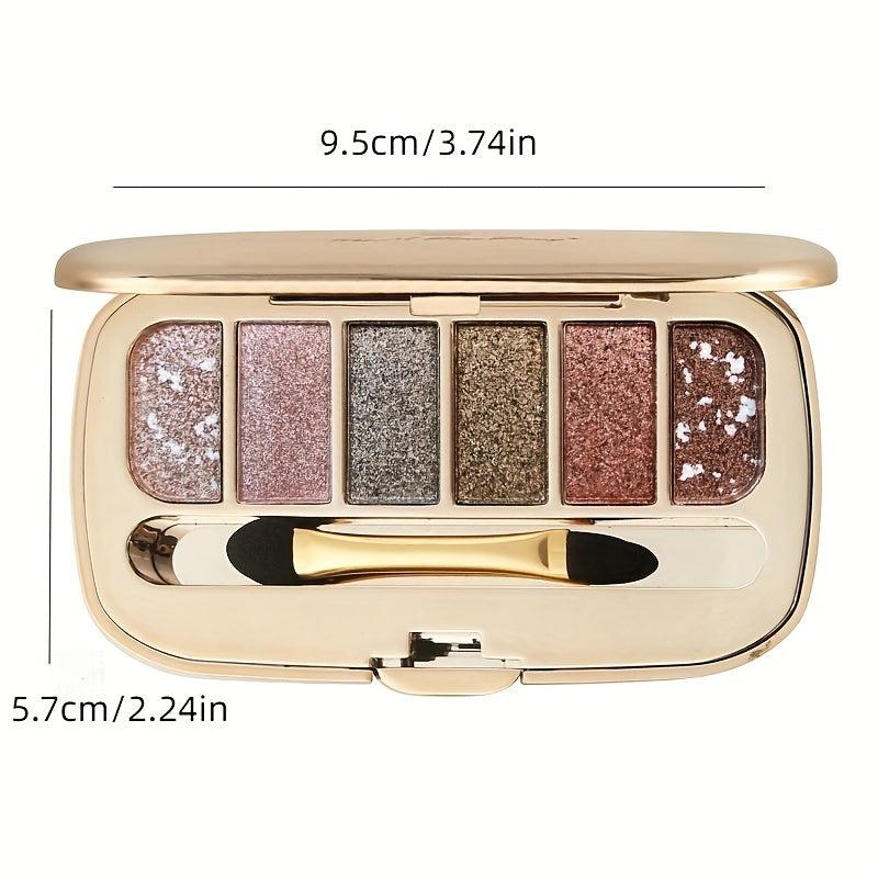 6-Color Diamond Pearly Glitter Eyeshadow Palette with Brush & Mirror