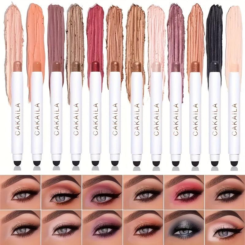 12-Color Eyeshadow Stick Matte Glitter Creamy Texture Eye Brightening Pen