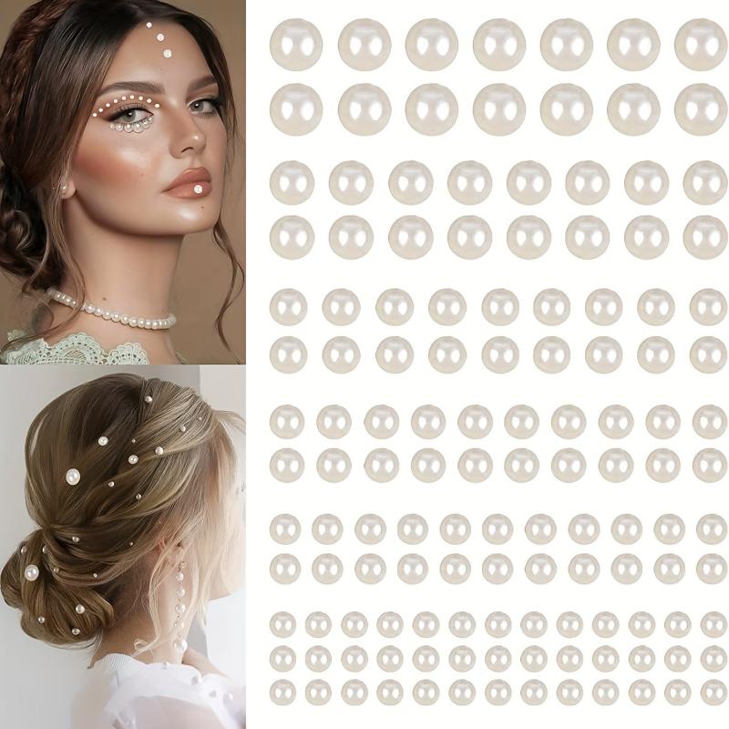 Sparkling Pearl Stickers for Hair Nails & DIY Crafts - 4 Sizes Flat Back Pearls