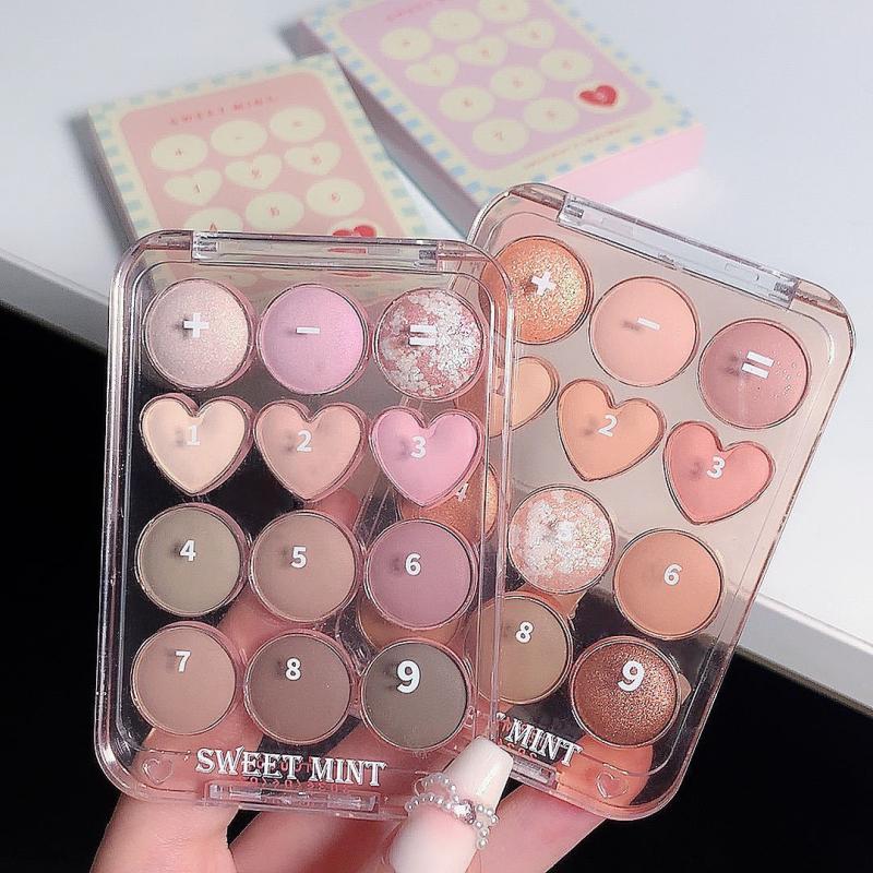 12 Colors Love Heart Eyeshadow Palette Matte Shimmer Brown Pink Orange