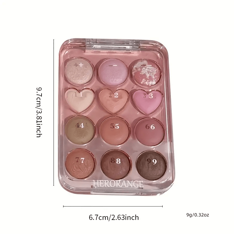 12 Colors Love Heart Eyeshadow Palette Matte Shimmer Brown Pink Orange