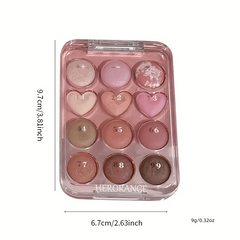 12 Colors Love Heart Eyeshadow Palette Matte Shimmer Brown Pink Orange