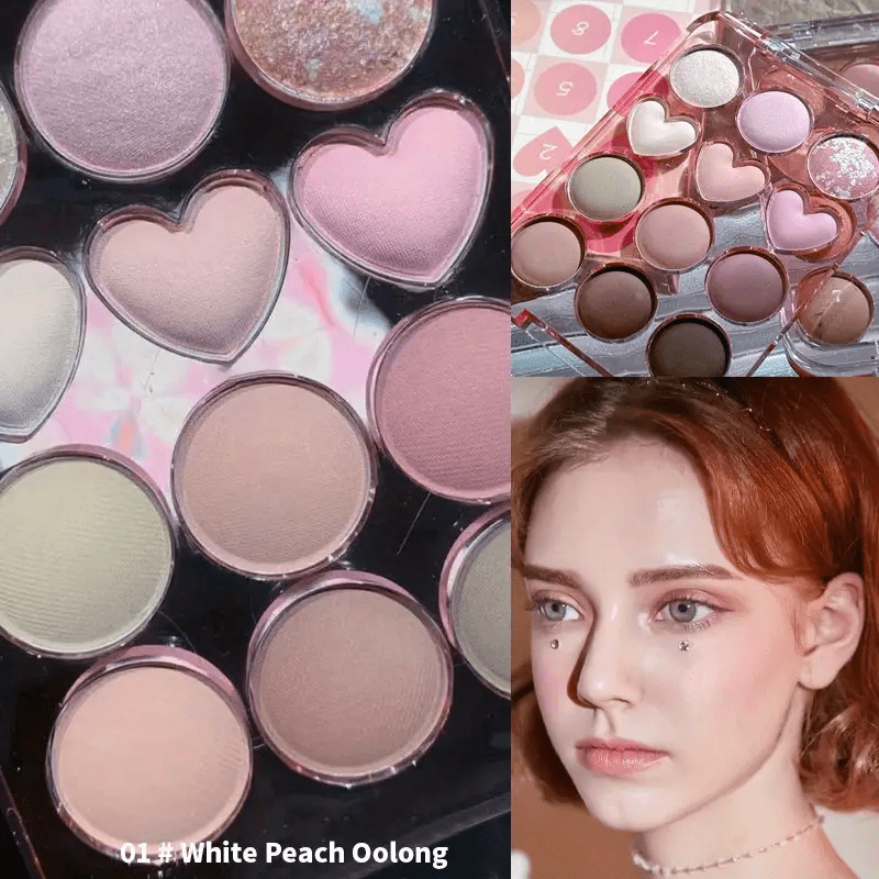 12 Colors Love Heart Eyeshadow Palette Matte Shimmer Brown Pink Orange