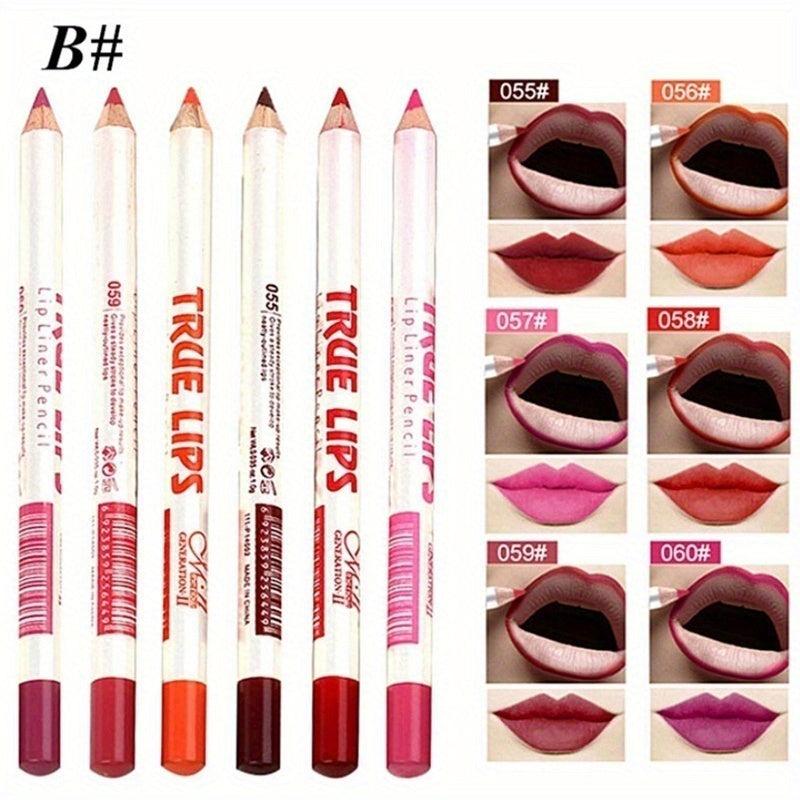 6pcs Waterproof Lip Liner Pencil Red Matte Finish Lipstick Pen