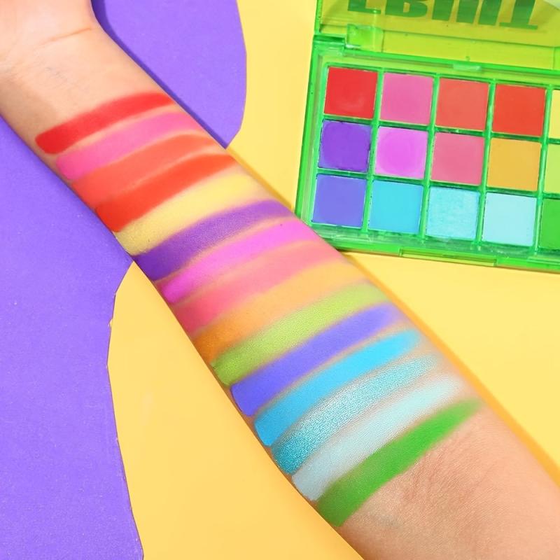 Neon Eyeshadow Palette 15 Shades Green Purple Yellow Shimmer Matte Cosmetics