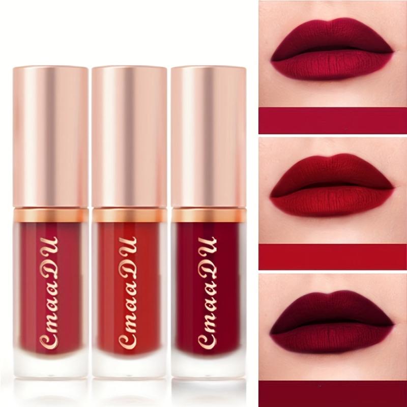 3pcs Matte Lip Gloss Set in Berry Red Tone