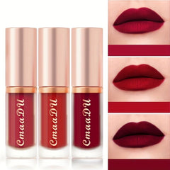 3pcs Matte Lip Gloss Set in Berry Red Tone