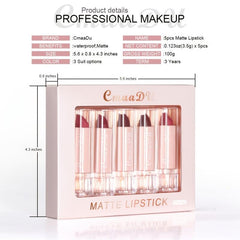 5-Piece Matte Velvet Lip Gloss Set, Long-Lasting Moisturizing Formula