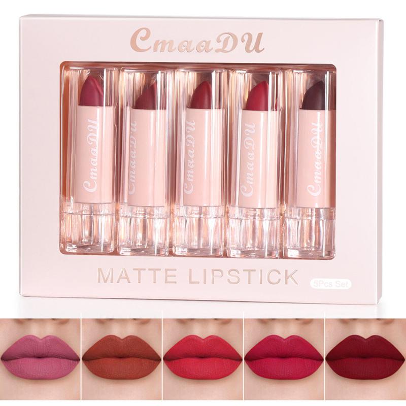 5-Piece Matte Velvet Lip Gloss Set, Long-Lasting Moisturizing Formula