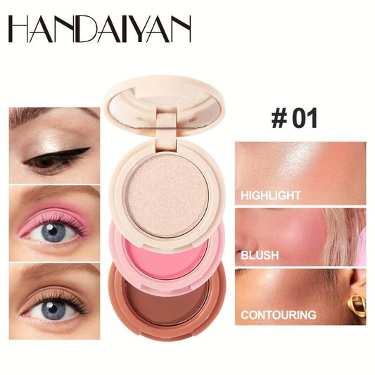 3-in-1 Contour Highlight Blush Palette Face Brightening Matte Eye Shadow