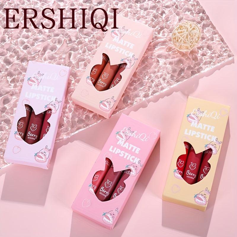 3-Pk Lip Glaze Soft Matte Finish Waterproof Long-Lasting Liquid Lipstick