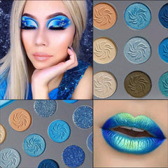 15-Color Spring & Summer Eyeshadow Palette with Green Glitter Sequin Shimmer