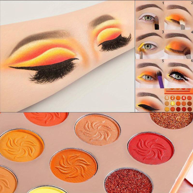 15-Color Spring & Summer Eyeshadow Palette with Green Glitter Sequin Shimmer