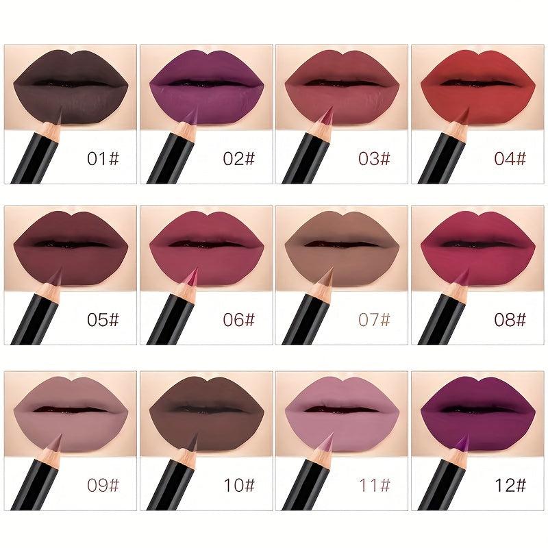12 PCS Nude Brown Matte Lip Liner Set Waterproof