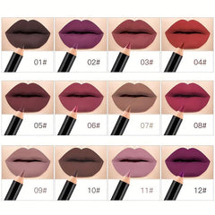 12 PCS Nude Brown Matte Lip Liner Set Waterproof