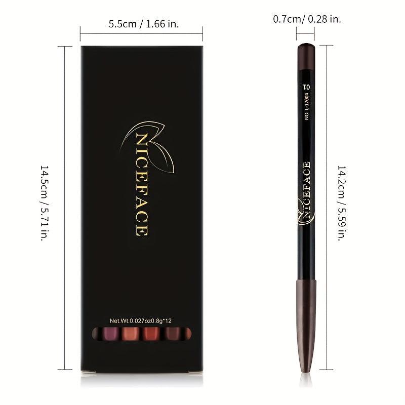 12 PCS Nude Brown Matte Lip Liner Set Waterproof