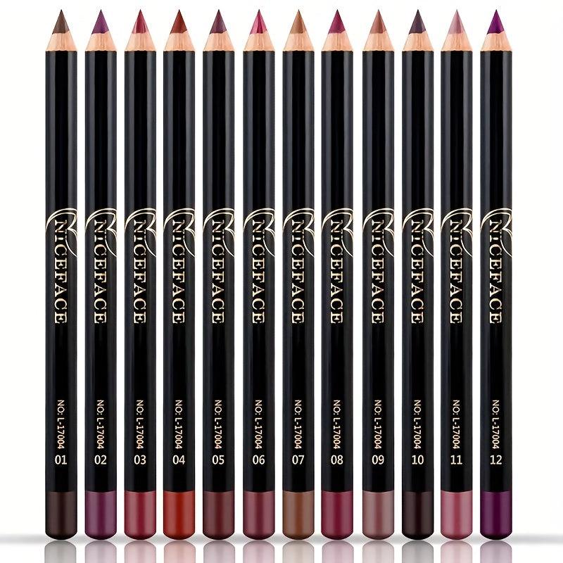 12 PCS Nude Brown Matte Lip Liner Set Waterproof