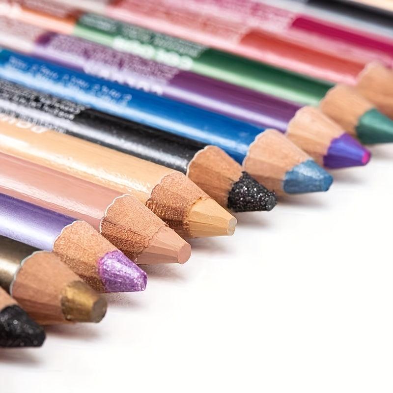 Dual-Ended Eyeliner Pencil Matte & Pearly Coral Green Purple +Sharpener
