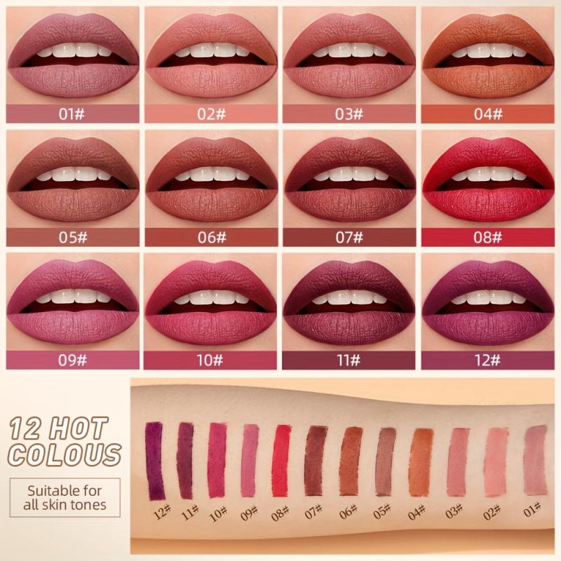 6Pcs Waterproof Lip Liner & Lipstick Set Kit Chestnut Nude Dark Brown Matte Red