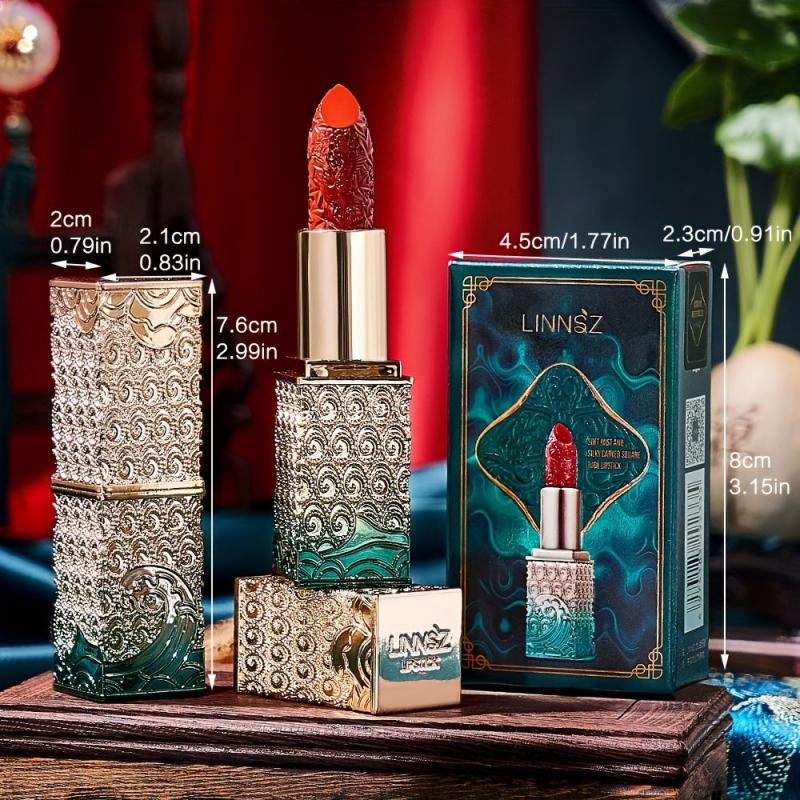 Silky Carved Square Tube Lipstick National Style Waterproof Moist 3 Colors