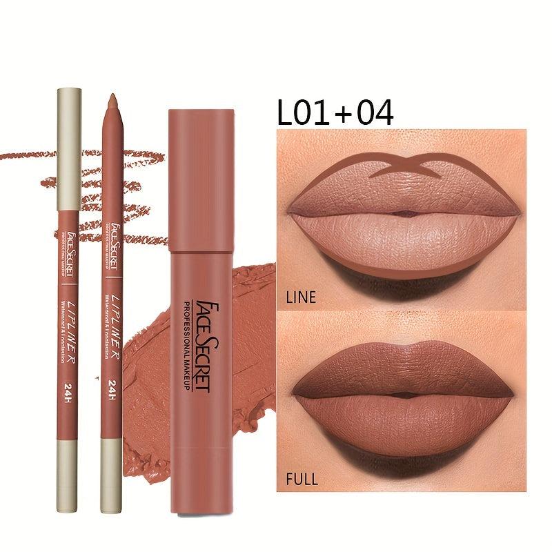 Nude Lip Liner & Lipstick Set, Matte Finish, Long Lasting