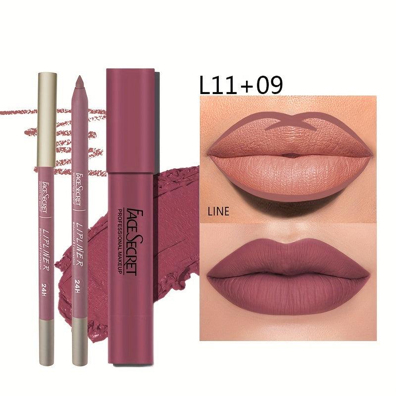 Nude Lip Liner & Lipstick Set, Matte Finish, Long Lasting