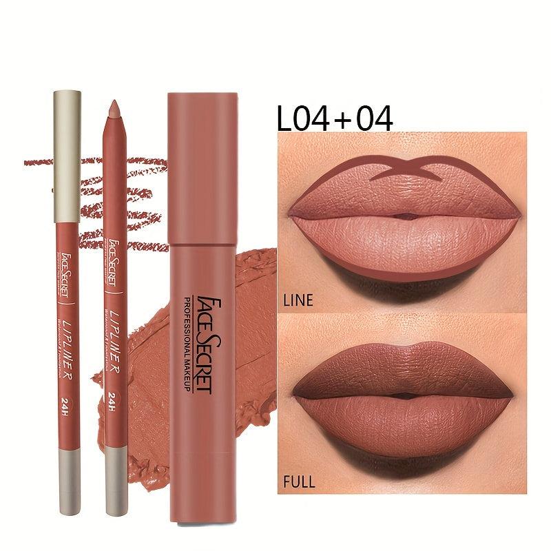 Nude Lip Liner & Lipstick Set, Matte Finish, Long Lasting