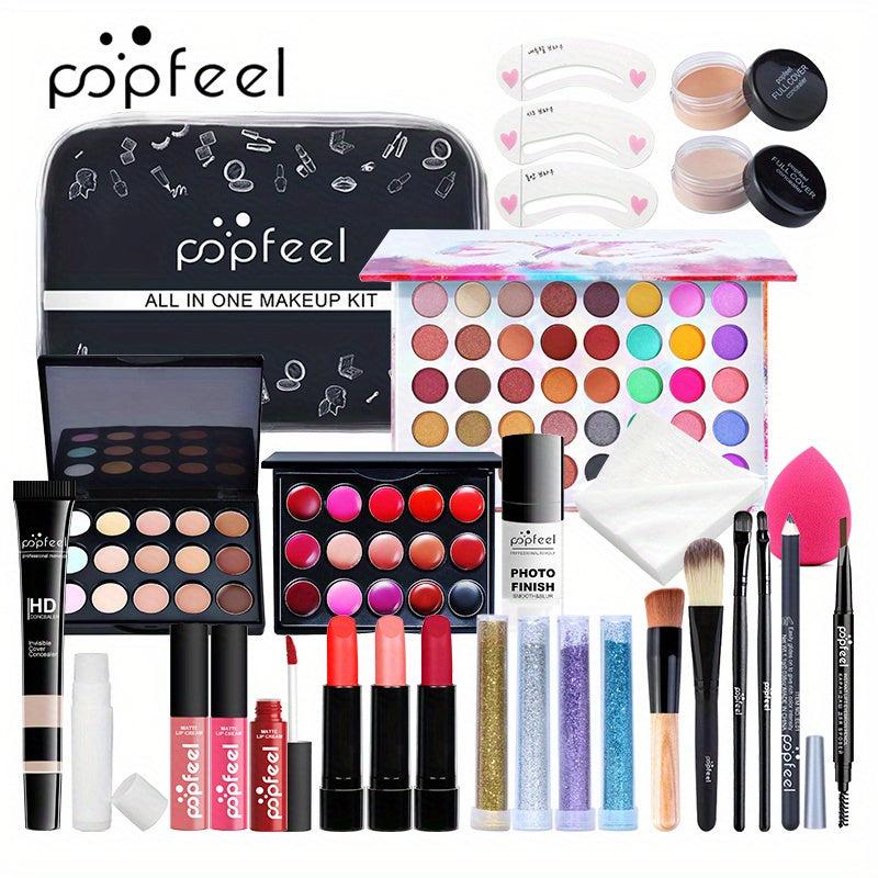 Makeup Set with Eyeshadow, Lip Gloss, Lipstick, Sponge, Foundation