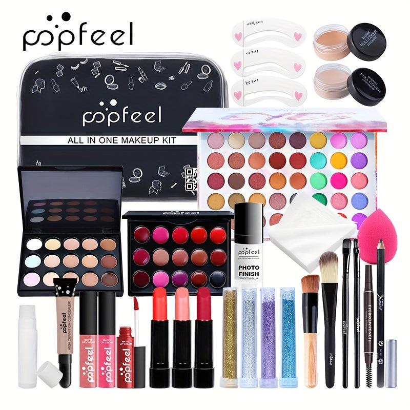Makeup Set with Eyeshadow, Lip Gloss, Lipstick, Sponge, Foundation