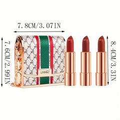 Matte Lipstick Set 3 Colors Lip Stick With Green Chain Bag