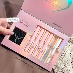 6pcs Lip Makeup Set Gift Boxes Matte Lip Glaze Gloss Lotion Necklace