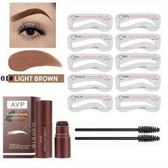 Waterproof Eyebrow Shaping Set with Stencil, Powder Stick & Brush