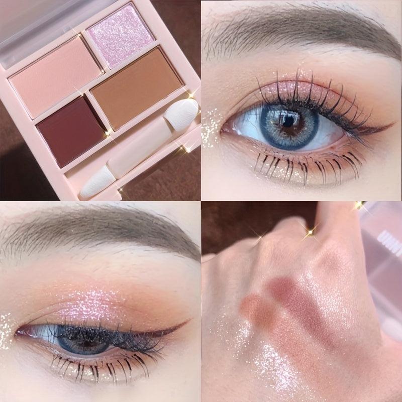 4 Color Eyeshadow Palette Pearly Matte Glitter Pink Sequins