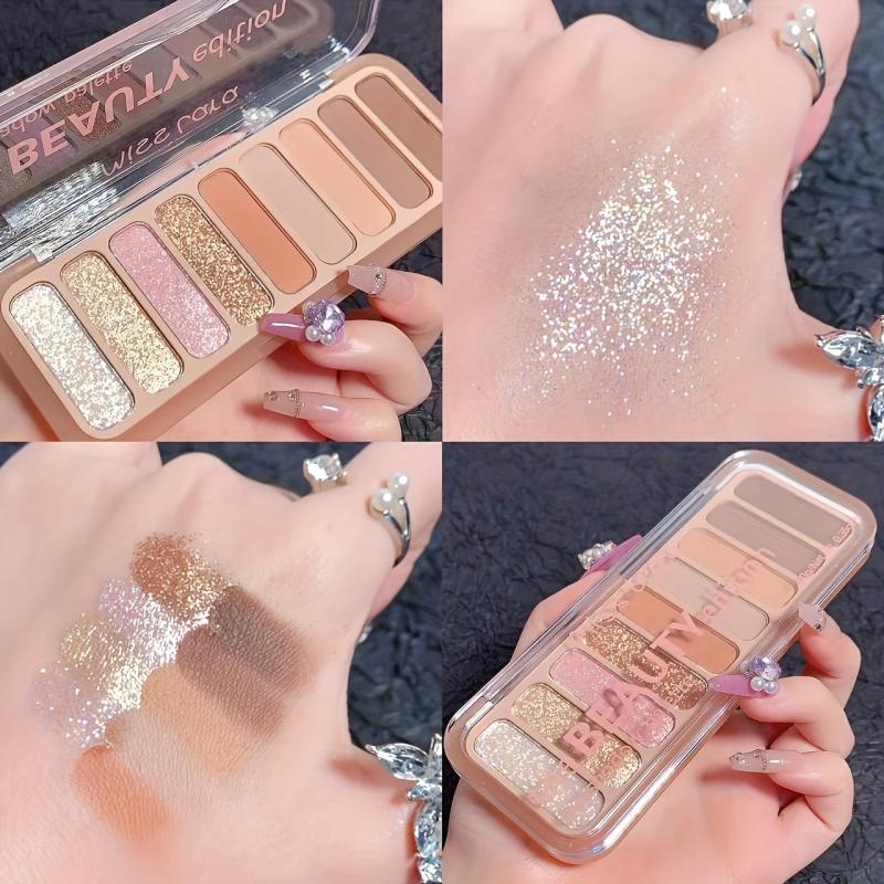 9 Colors Eyeshadow Palette Brown Golden Matte Pearly Sequin Finish