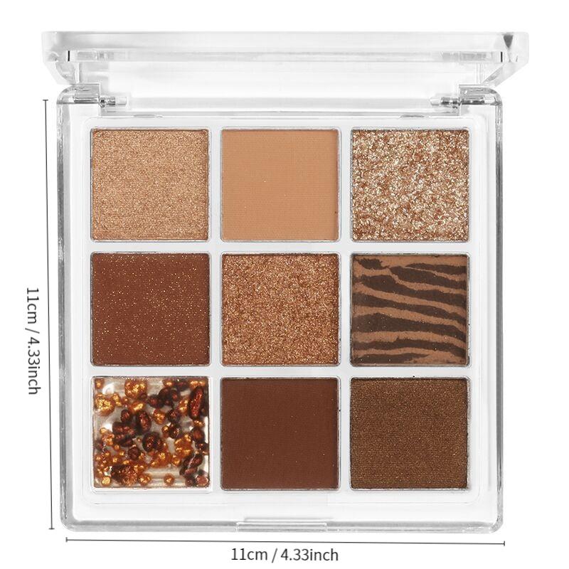 9-Color Eyeshadow Palette Pink Orange Brown Tone Matte Glitter Finish