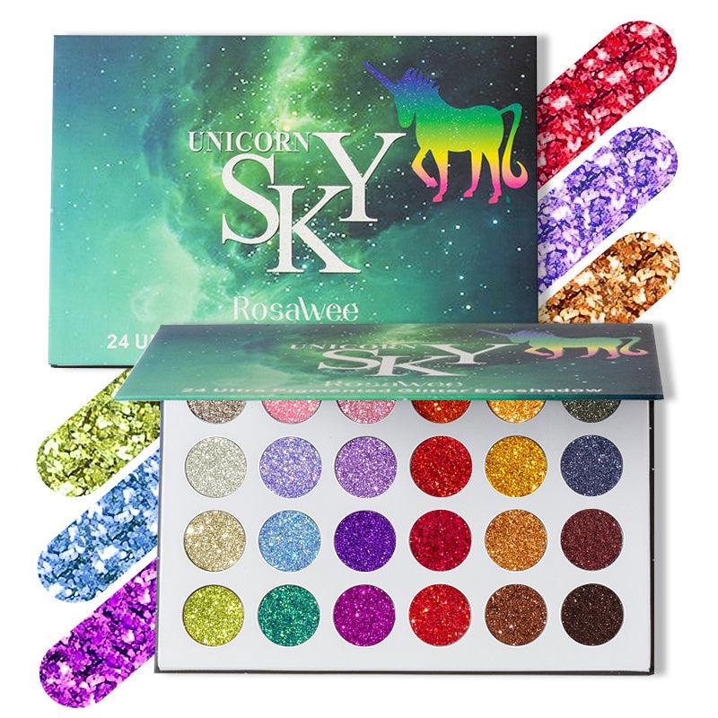 Rosawee Glitter Eyeshadow Palette 24 Colors Highly Pigmented Fluorescent Makeup