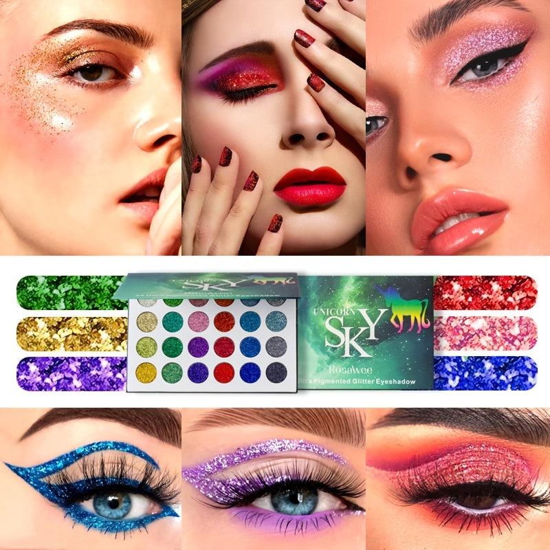 Rosawee Glitter Eyeshadow Palette 24 Colors Highly Pigmented Fluorescent Makeup