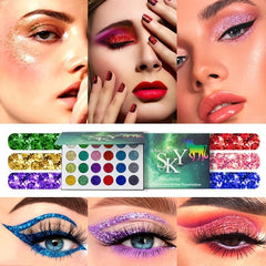 Rosawee Glitter Eyeshadow Palette 24 Colors Highly Pigmented Fluorescent Makeup