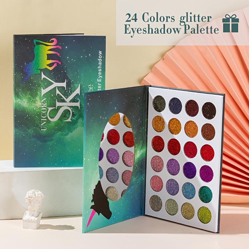 Rosawee Glitter Eyeshadow Palette 24 Colors Highly Pigmented Fluorescent Makeup
