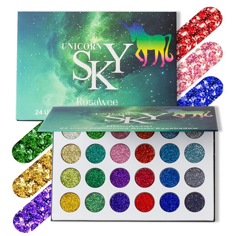 Rosawee Glitter Eyeshadow Palette 24 Colors Highly Pigmented Fluorescent Makeup